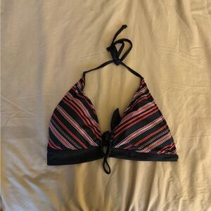 Striped Black and Red Halter Bikini Top